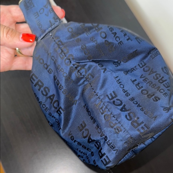 Versace Blue Nylon with White Leather Mini Bag with Elegant Logo Design - Picture 3 of 16